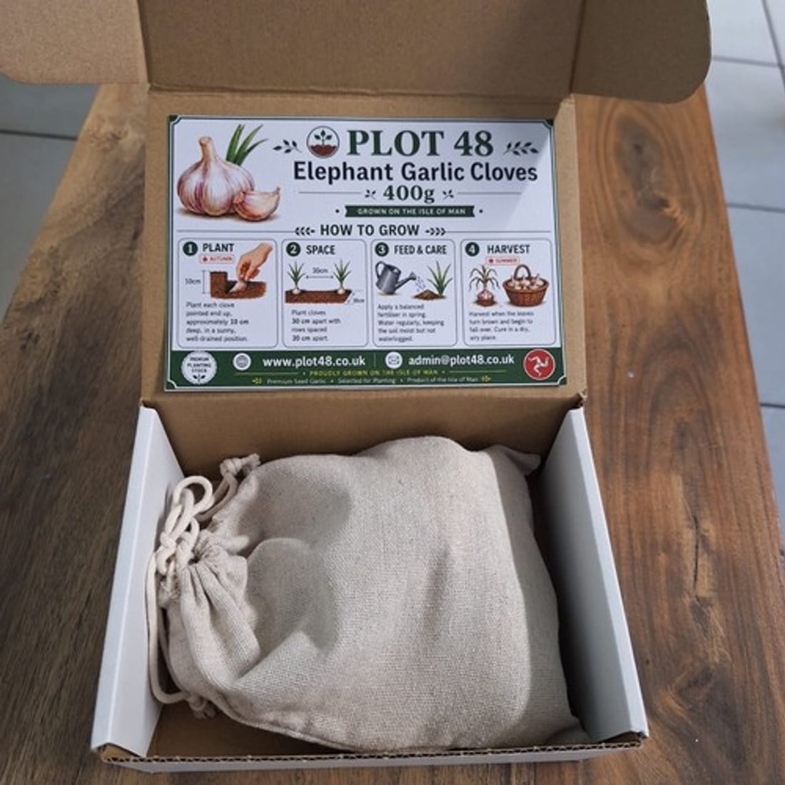 A Plot 48 box of elephant garlic cloves